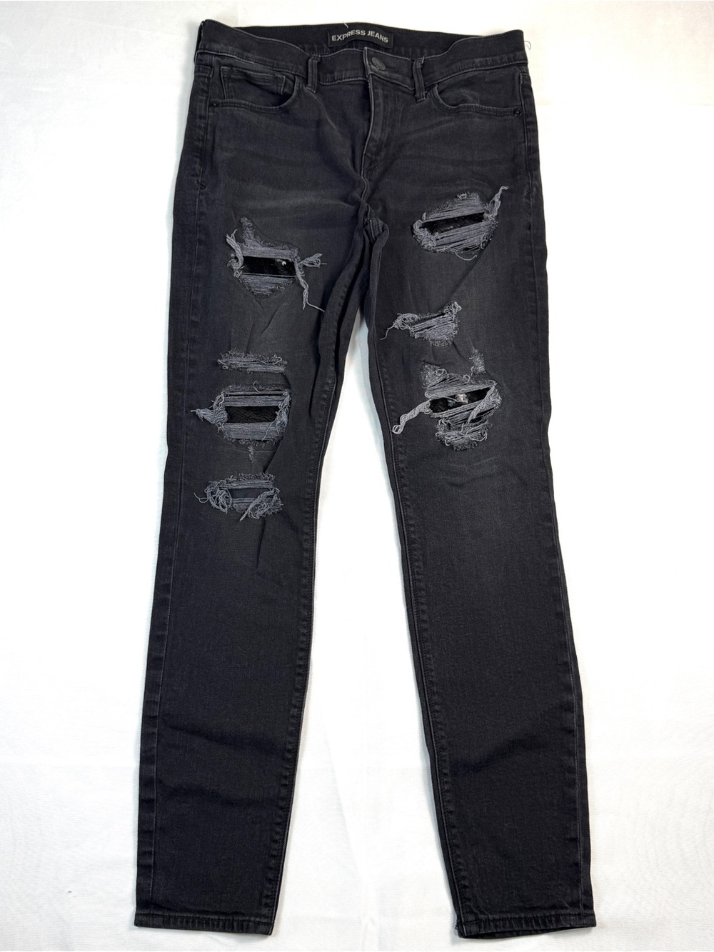 Express Black Distressed Sequin Legging Jeans Size 8R